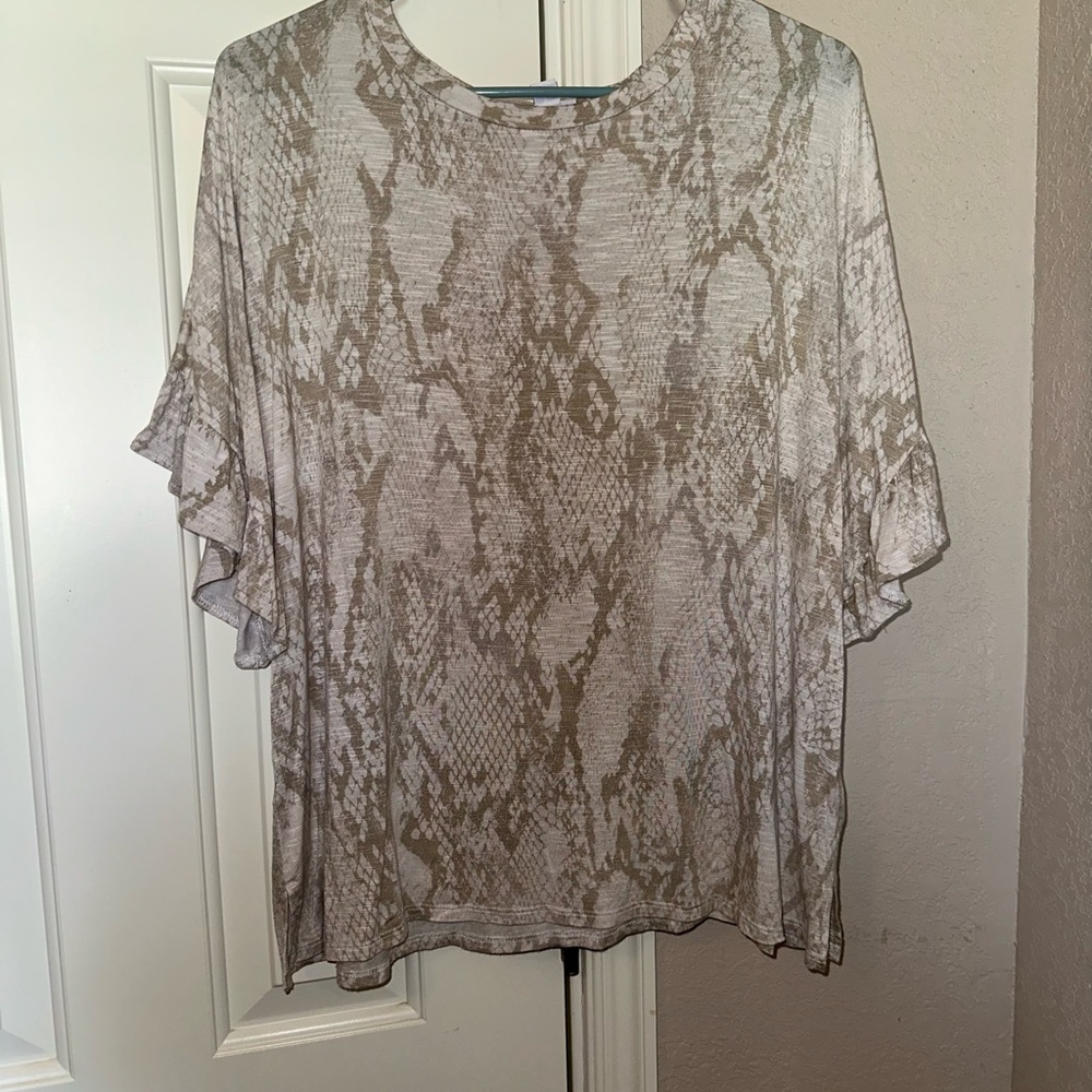 LuLaRoe "Dahl" Beige Snake Print Blouse
